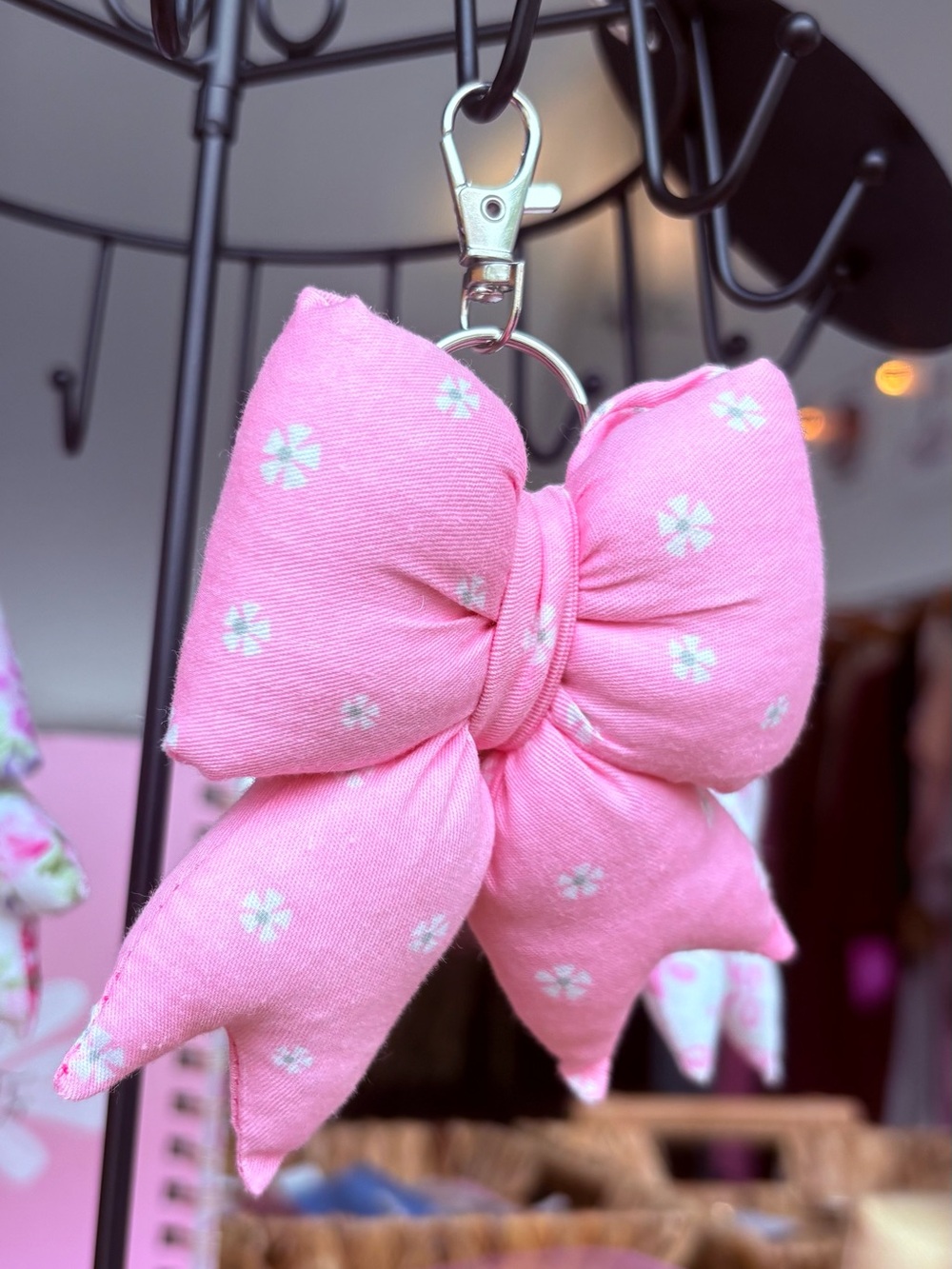 Pink Fabric Bow Keychain for Kids